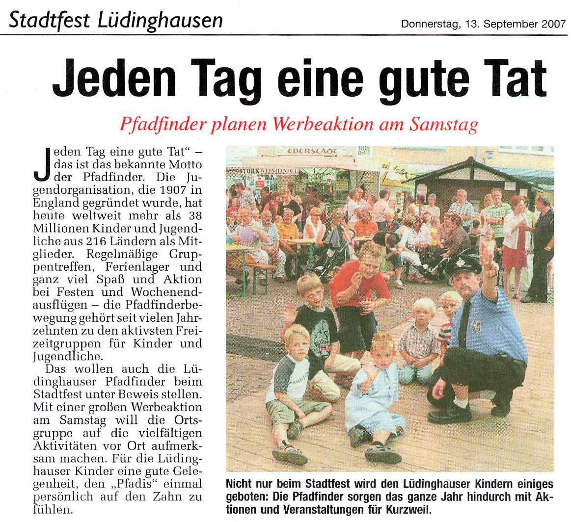 Zeitungsartikel Jeden Tag eine gute Tat, WN 13.9.2007