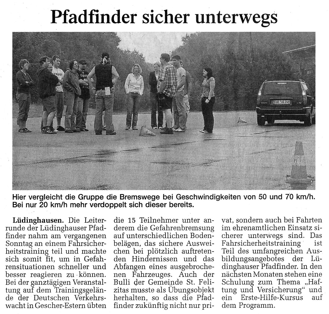 Zeitungsartikel Pfadfinder sicher unterwegs, WN 29.8.2007