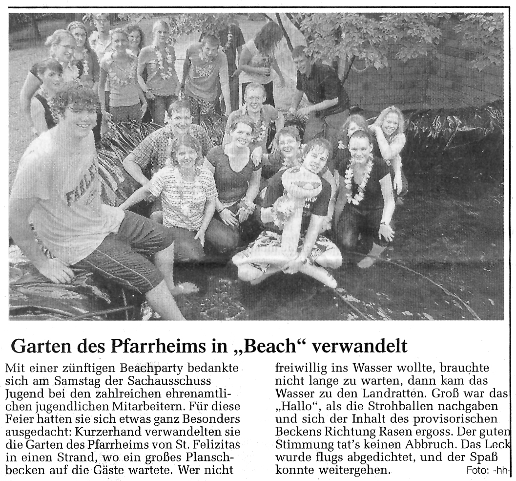 Zeitungsartikel SAJ Beach-Party WN 28.8.2007